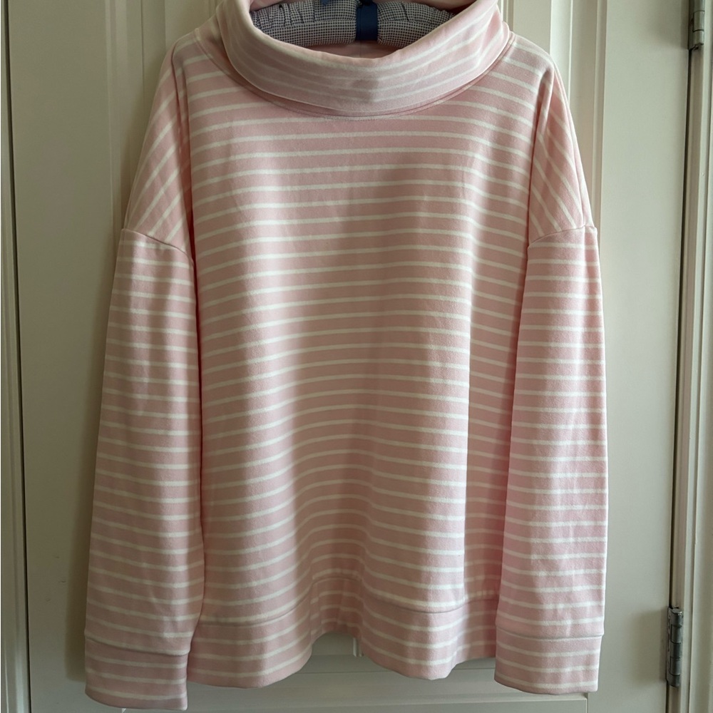 Stylish Pink and White Striped Fleece Turtleneck